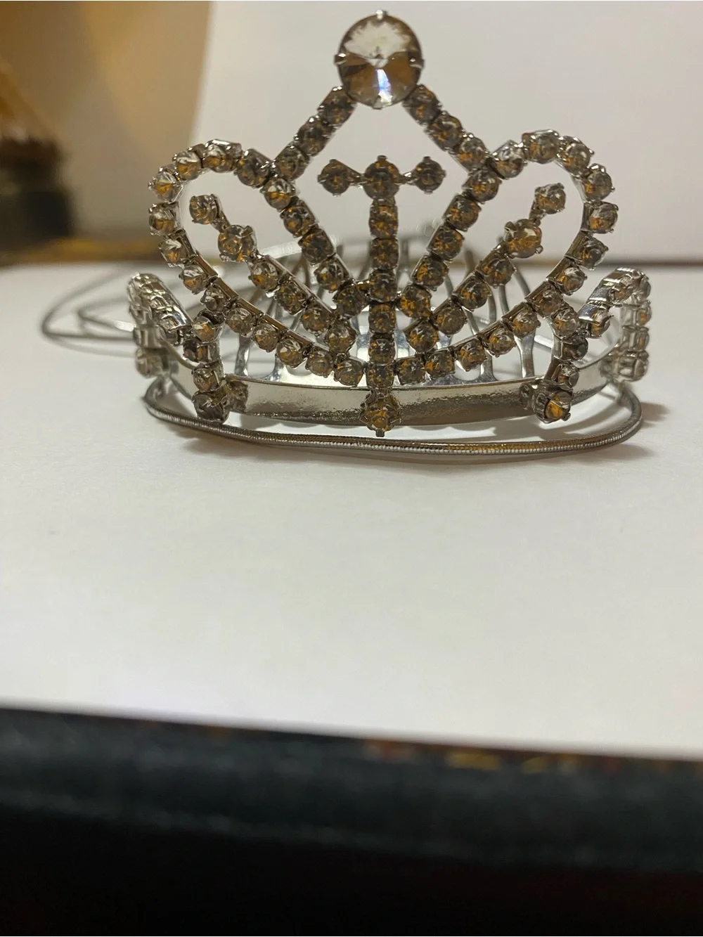 Amber Crystal Mini Tiara Hair Brooch - Sparkling Accent
